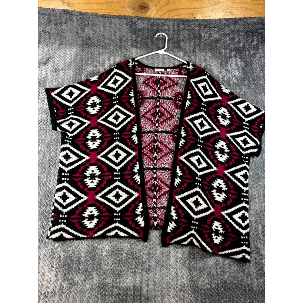 Kim Rogers Poncho Cardigan Sweater Womens Large Red Aztec Diamond‎ Open Front